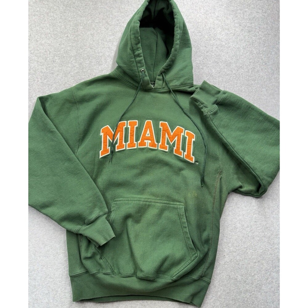 Vintage Y2K Steve & Barry's Miami Hoodie Green Graphic Print Men's L